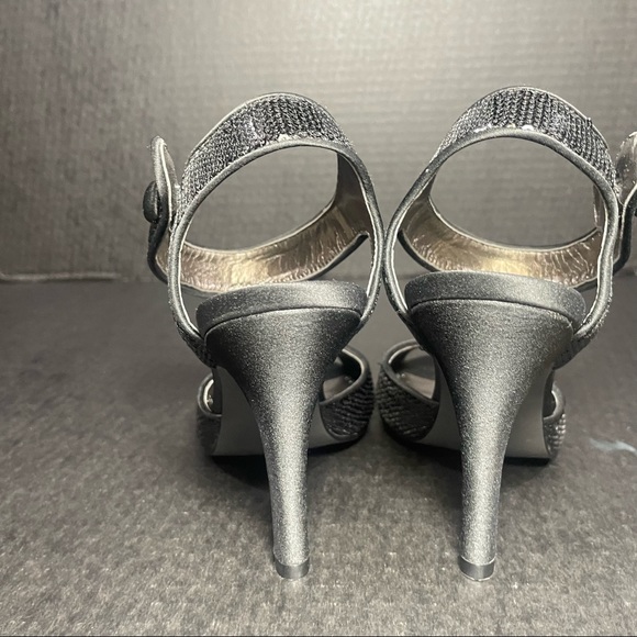 BNWT Premium Bp Black satin & sequins open toe strappy heeled sandals 5.5M TTS - Picture 9 of 13